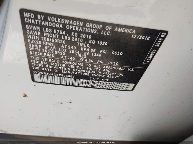2019 VOLKSWAGEN ATLAS 1V2WR2CAXKC524658 Photo 8