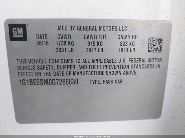 1G1BE5SM0G7286630 Chevrolet Cruze Lt Auto