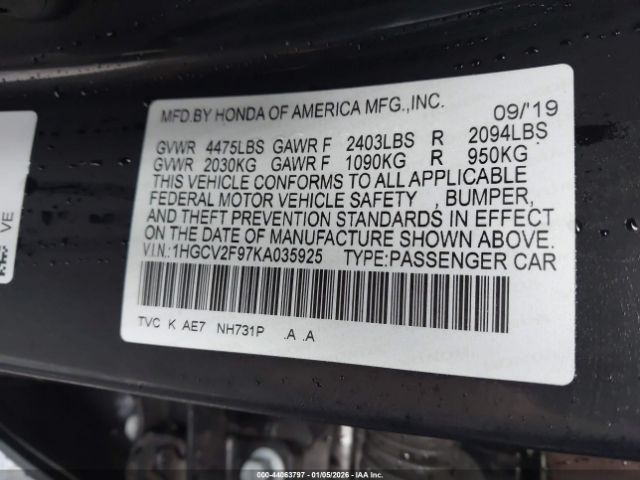 2019 HONDA ACCORD 1HGCV2F97KA035925 Photo 8