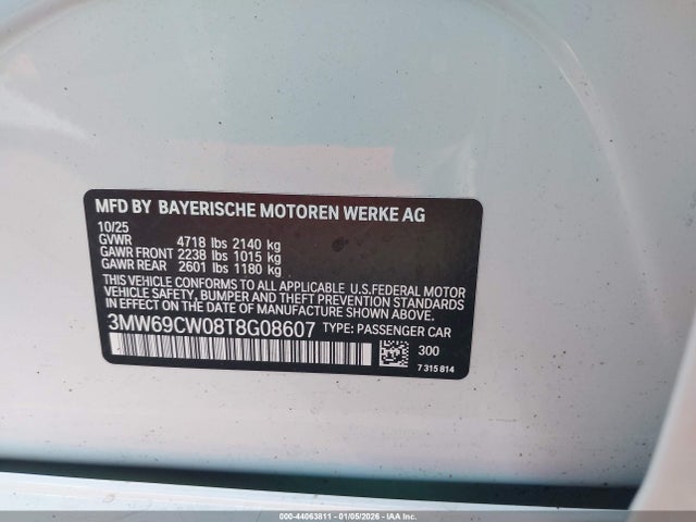 Aukcja sprzedaży 2026 Bmw 330i Na, vin: 3MW69CW08T8G08607, numer aukcji: 44063811