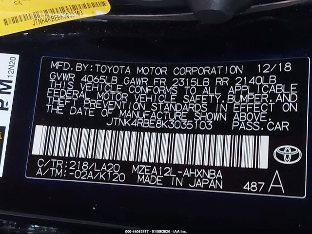 JTNK4RBE8K3035103 Toyota Corolla Xse