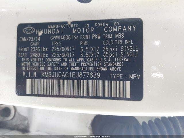 KM8JUCAG1EU877839 Hyundai TUCSON SE