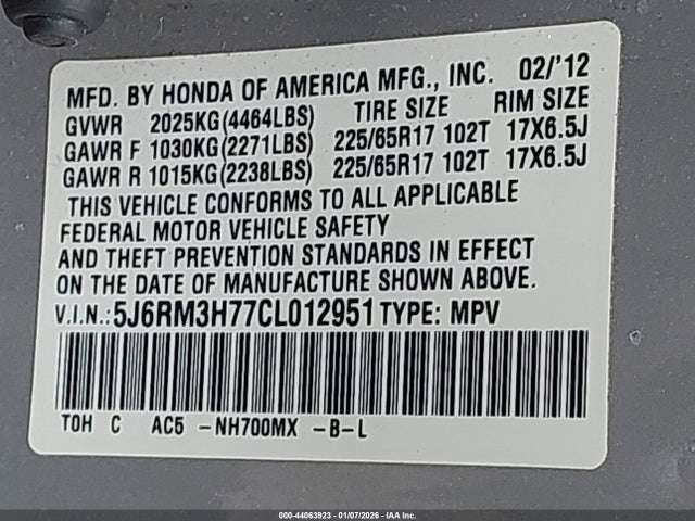 2012 HONDA CR-V 5J6RM3H77CL012951 Photo 8