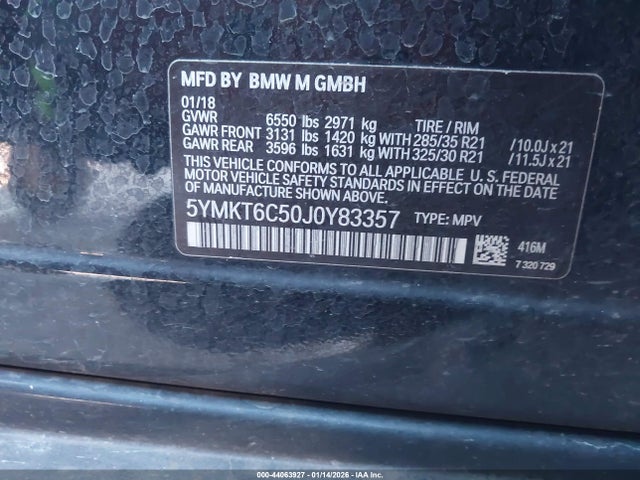 Продаж на аукціоні авто 2018 Bmw X5 M, vin: 5YMKT6C50J0Y83357, номер лоту: 44063927