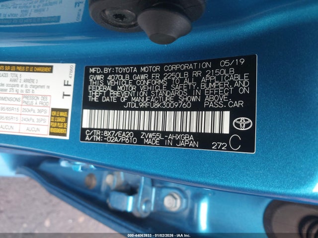 JTDL9RFU8K3009760 Toyota PRIUS XLE
