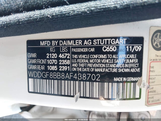 44063952 :رقم المزاد ، WDDGF8BB8AF438702 vin ، 2010 Mercedes-benz C 300 Sport 4matic مزاد بيع