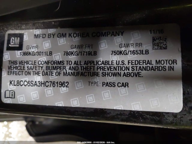 KL8CC6SA3HC761962 Chevrolet Spark 1lt Manual