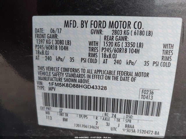1FM5K8D88HGD43328 Ford EXPLORER XLT
