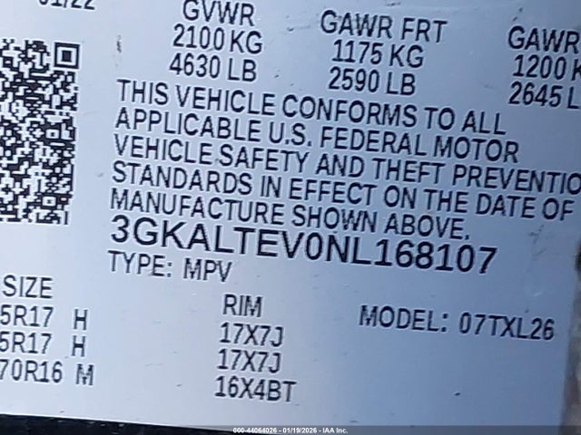 3GKALTEV0NL168107 GMC Terrain Awd Sle