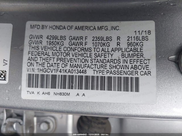 1HGCV1F41KA013448 Honda ACCORD EX