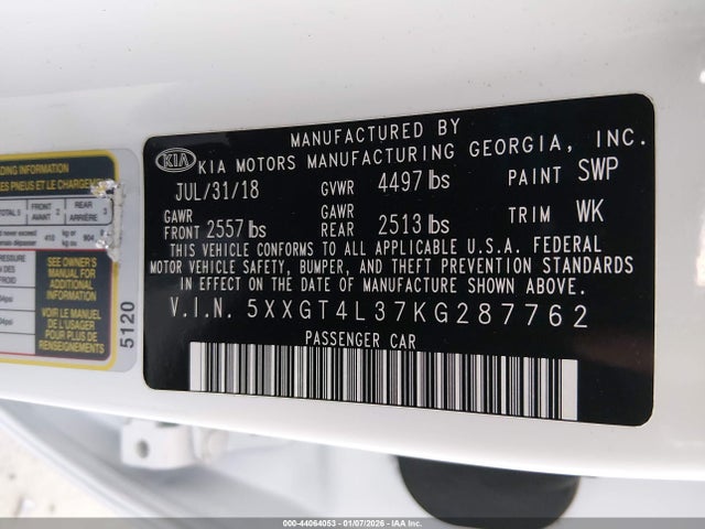 2019 KIA OPTIMA 5XXGT4L37KG287762 Photo 8