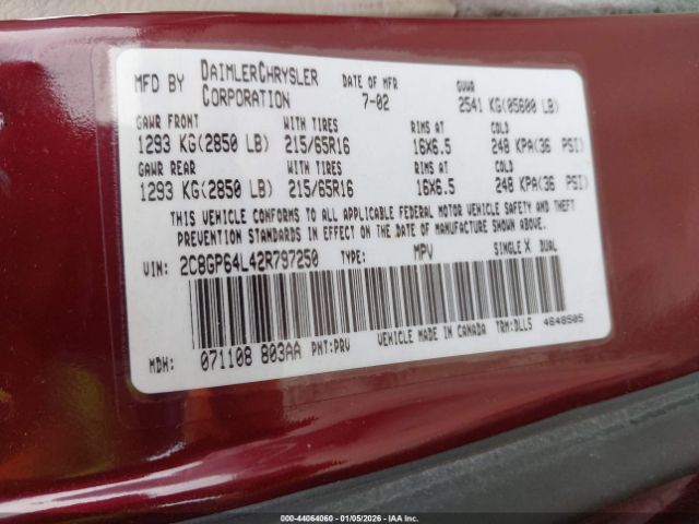 2002 CHRYSLER TOWN & COUNTRY 2C8GP64L42R797250 Photo 8