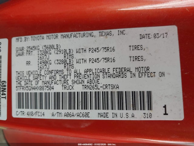 5TFRX5GN4HX087504 Toyota Tacoma Sr5