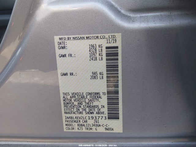 1N4BL4EV2LC193773 Nissan Altima Sl Fwd