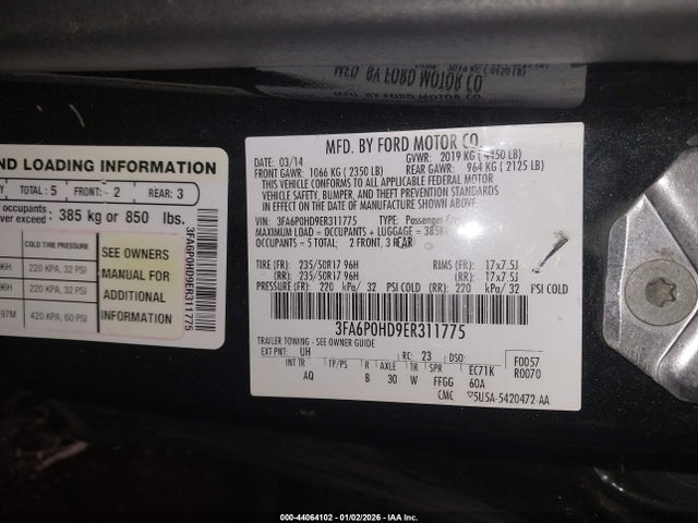 Ford FUSION SE 2014 3FA6P0HD9ER311775 Image 9
