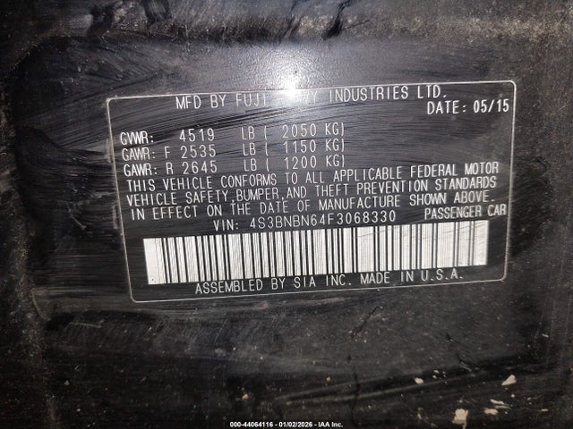 Subaru Legacy 2.5i Limited 2015 4S3BNBN64F3068330 Image 9