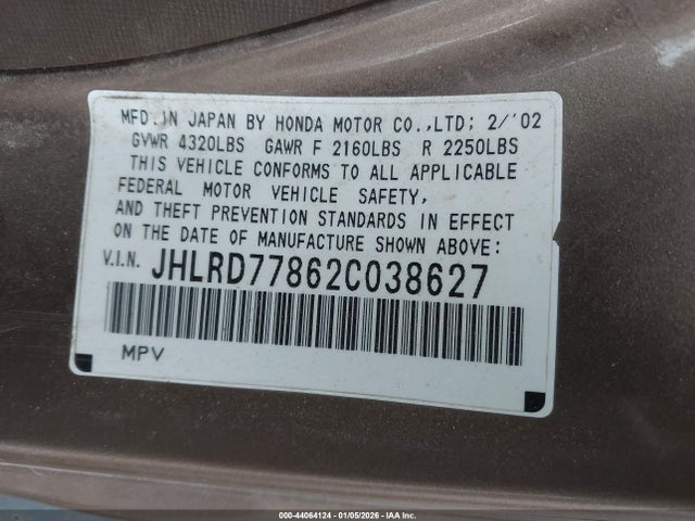2002 HONDA CR-V JHLRD77862C038627 Photo 8