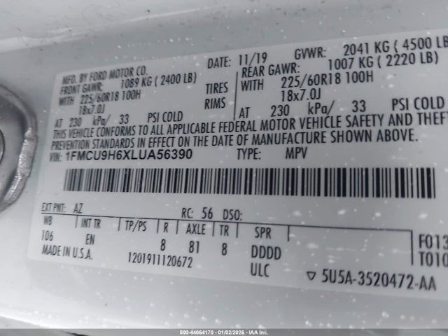 Ford ESCAPE SEL 2020 1FMCU9H6XLUA56390 Image 9