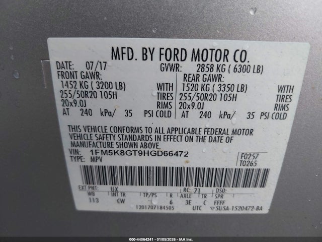 1FM5K8GT9HGD66472 Ford EXPLORER SPORT