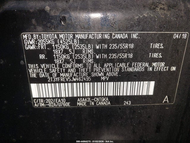 Toyota Rav4 Limited 2018 2T3YFREV5JW462495 Image 9