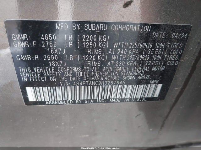 4S4BTANC9R3287645 Subaru Outback Limited