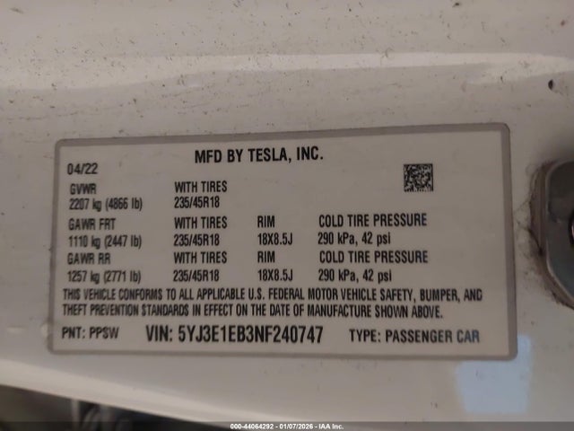 2022 TESLA MODEL 3 5YJ3E1EB3NF240747 Photo 8