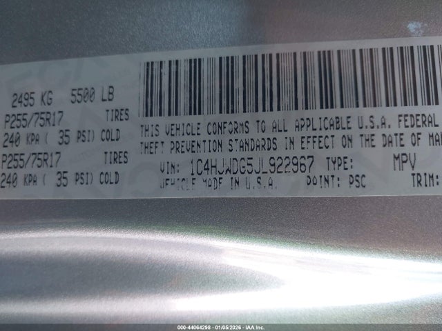 1C4HJWDG5JL922967 Jeep Wrangler Jk Unlimited Sport S 4x4