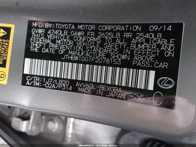 JTHBW1GG1F2078153 Lexus ES 300H