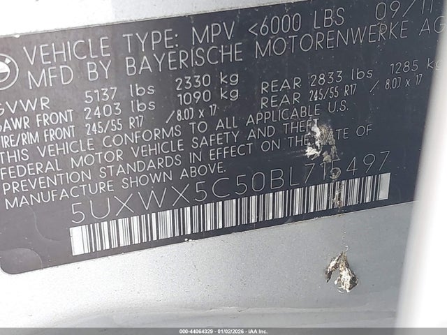 Продажа на аукционе авто 2011 Bmw X3 Xdrive28i, vin: 5UXWX5C50BL715497, номер лота: 44064329