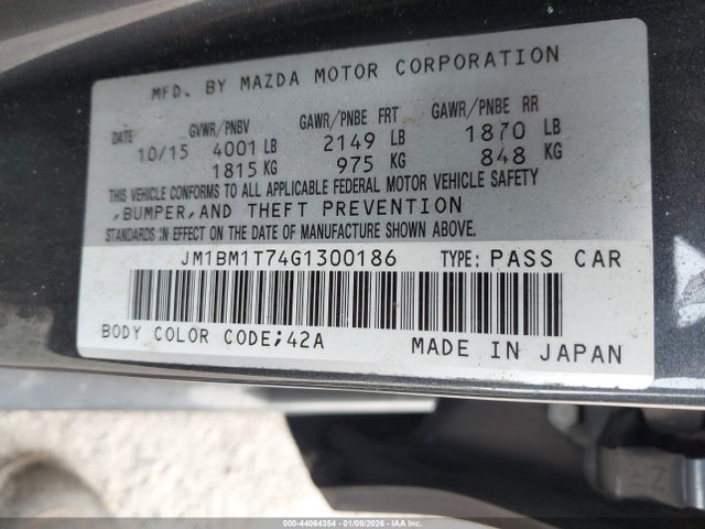 44064354 :رقم المزاد ، JM1BM1T74G1300186 vin ، 2016 Mazda Mazda3 I Sport مزاد بيع