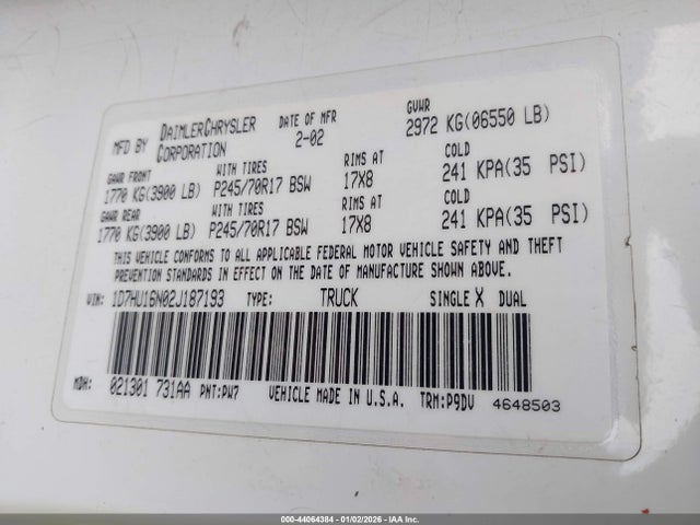 2002 DODGE RAM 1500 1D7HU16N02J187193 Photo 8