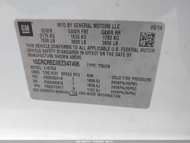 1GCRCREC0EZ347496 Chevrolet Silverado 1500 1lt