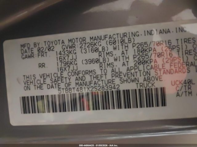 2002 TOYOTA TUNDRA 5TBBT481X2S283942 Photo 8
