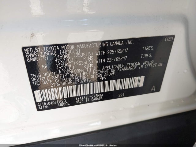 2T3W1RFV5SC307646 Toyota Rav4 Xle
