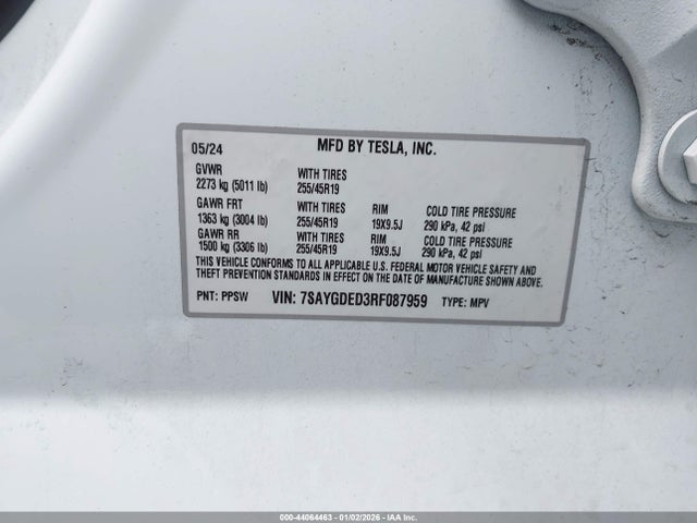 2024 TESLA MODEL Y 7SAYGDED3RF087959 Photo 8