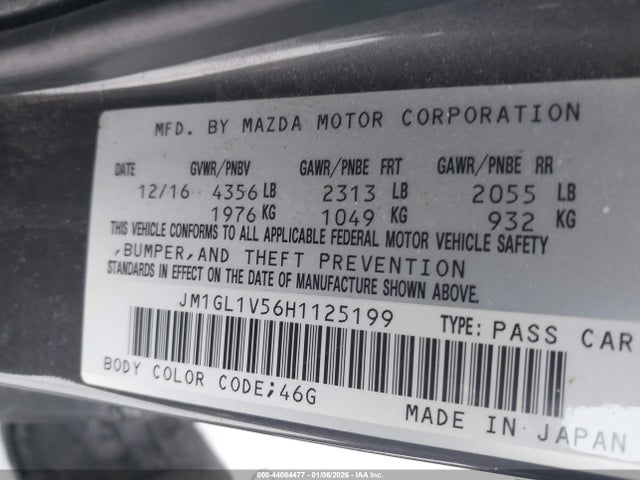 JM1GL1V56H1125199 Mazda Mazda6 Touring