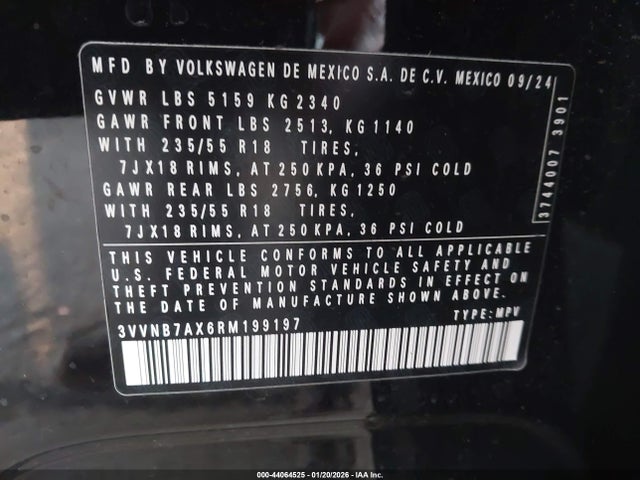 3VVNB7AX6RM199197 Volkswagen Tiguan 2.0t Se/2.0t Wolfsburg Edition