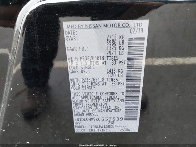 5N1DL0MM9KC557539 Infiniti QX60 PURE
