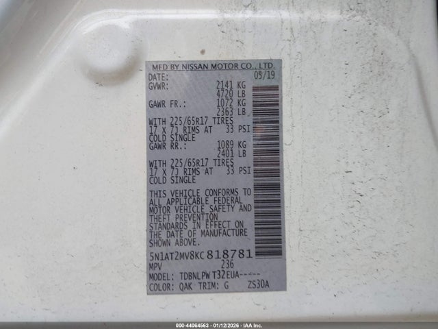 Aukcja sprzedaży 2019 Nissan Rogue S, vin: 5N1AT2MV8KC818781, numer aukcji: 44064563