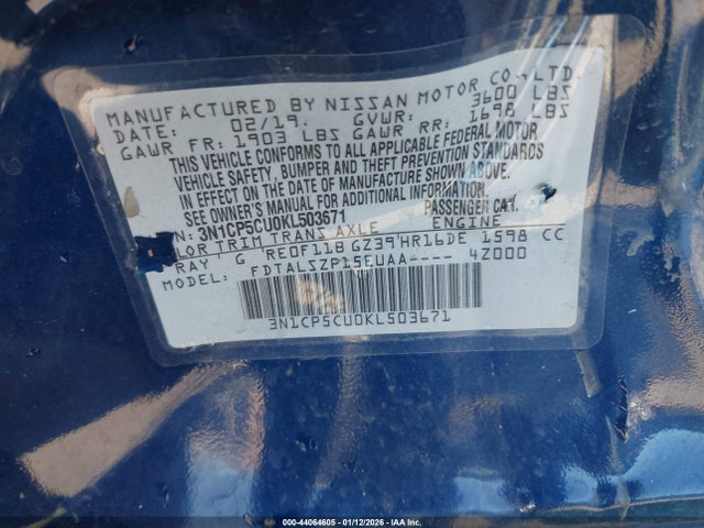 3N1CP5CU0KL503671 Nissan KICKS SV