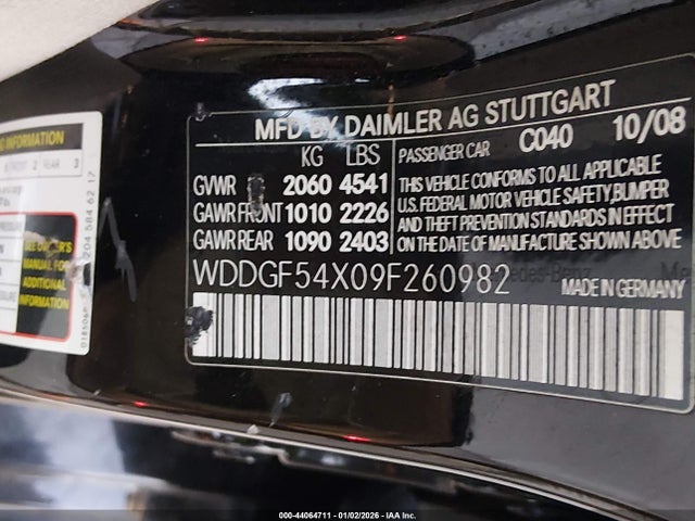Продажа на аукционе авто 2009 Mercedes-benz C 300, vin: WDDGF54X09F260982, номер лота: 44064711