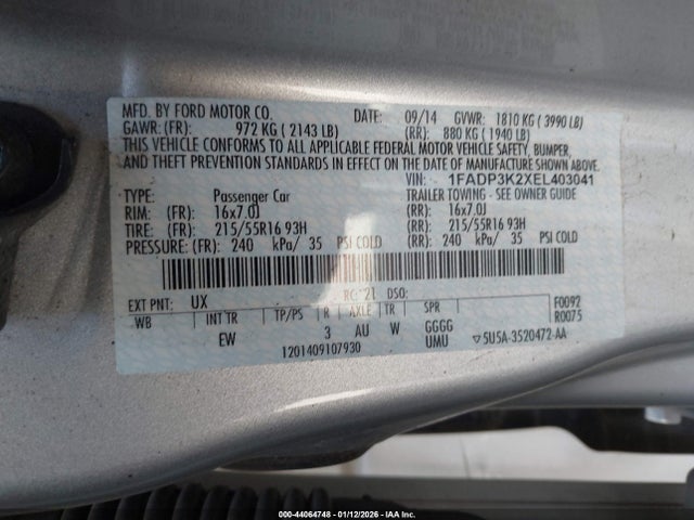 1FADP3K2XEL403041 Ford FOCUS SE