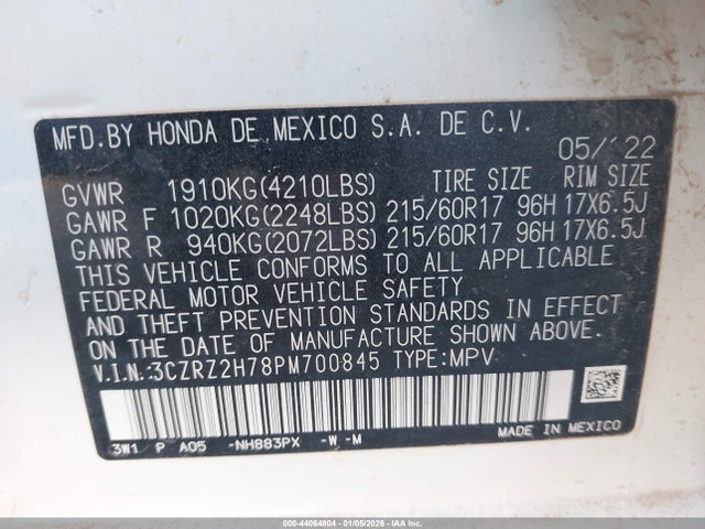 Продажа на аукционе авто 2023 Honda Hr-v Awd Ex-l, vin: 3CZRZ2H78PM700845, номер лота: 44064804