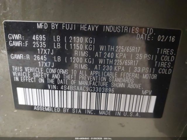 2016 SUBARU OUTBACK 4S4BSAAC9G3303896 Photo 8