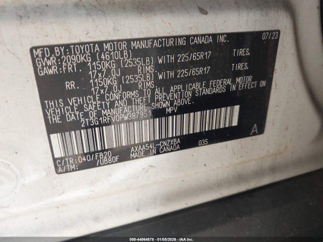 2T3G1RFV0PW387951 Toyota RAV4 LE