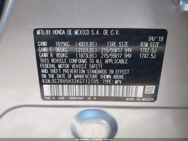 2019 HONDA HR-V 3CZRU5H32KG712705 Photo 8