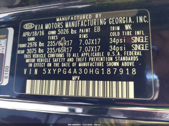 2017 KIA SORENTO 5XYPG4A30HG187918 Photo 8
