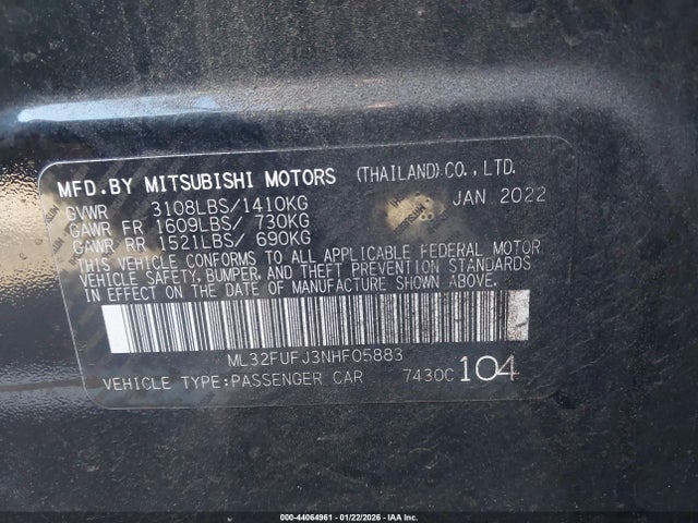 2022 MITSUBISHI MIRAGE G4 ML32FUFJ3NHF05883 Photo 8