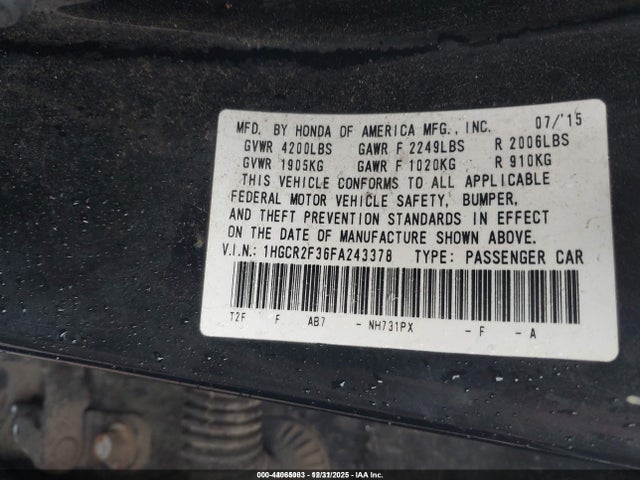 Honda ACCORD LX 2015 1HGCR2F36FA243378 Image 9