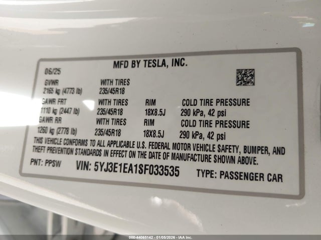 2025 TESLA MODEL 3 5YJ3E1EA1SF033535 Photo 8